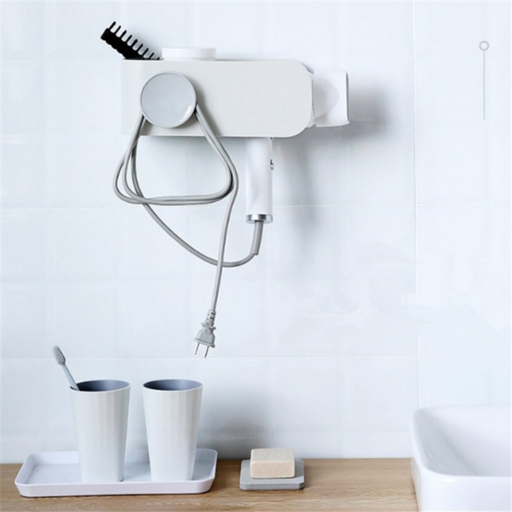 ABS Wall-Mounted Gray Hair Dryer Holder